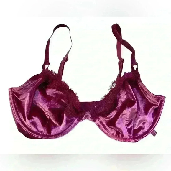 Victoria's Secret Unlined Lace Trim Velour Demi Bra Wine 36DD - Picture 1 of 5